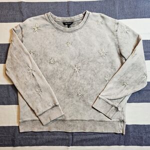 DRIFTWOOD Teddie Marble Star Embroidered Sweatshirt Grey Mineral Dye XL
